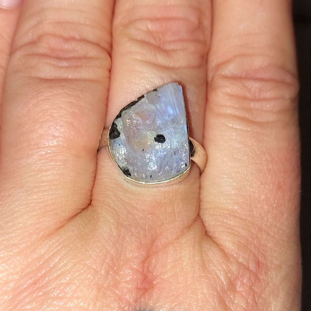 Raw Rainbow Moonstone Ring